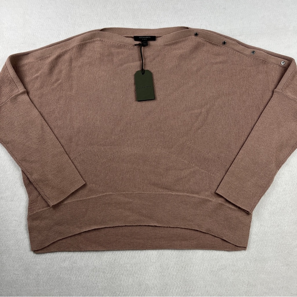 Allsaints Raven Jumper Wool Cashmere Blend Sweater Pashmina Pink Size L NWT $279